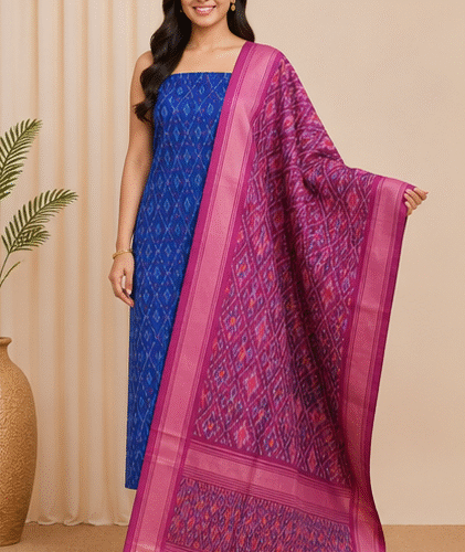 Ikat Silk Two Piece Dress Material Set