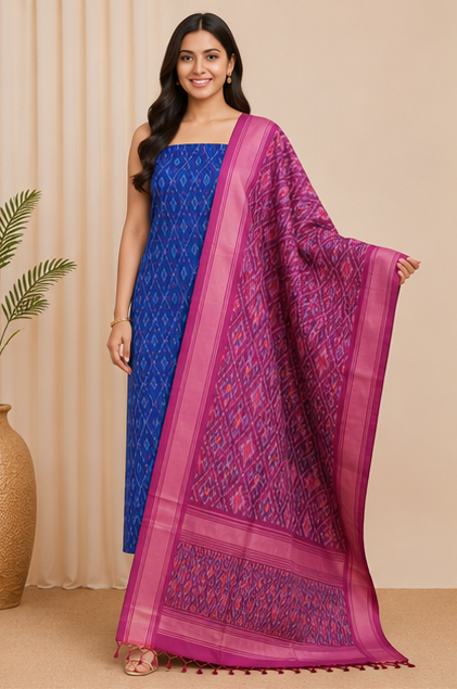 Ikat Silk Two Piece Dress Material Set