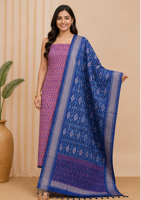 Ikat Silk Two Piece Dress Material Set