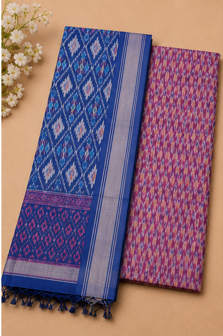 Ikat Silk Two Piece Dress Material Set - Image 2