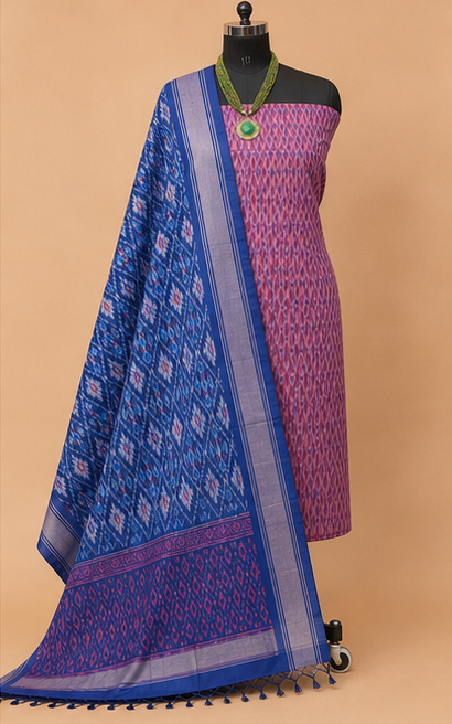 Ikat Silk Two Piece Dress Material Set - Image 3
