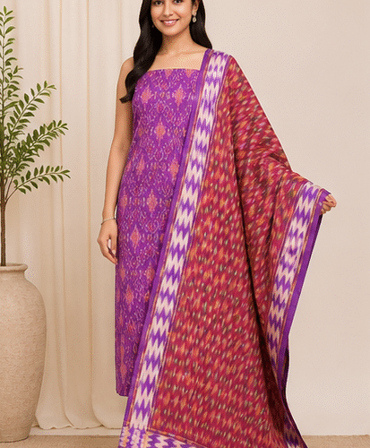 Ikat Silk Two Piece Dress Material Set