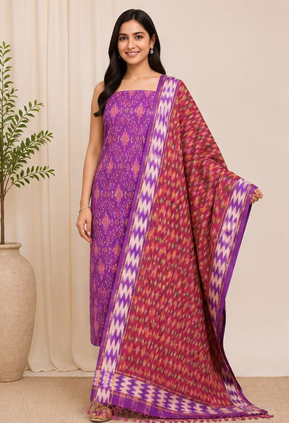 Ikat Silk Two Piece Dress Material Set