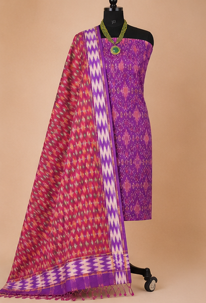 Ikat Silk Two Piece Dress Material Set - Image 3