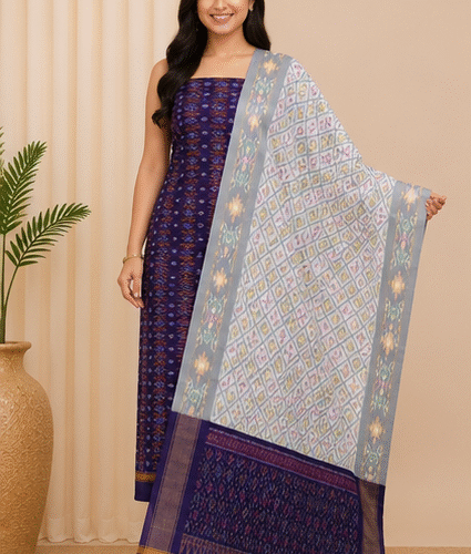 Ikat Silk Two Piece Dress Material Set