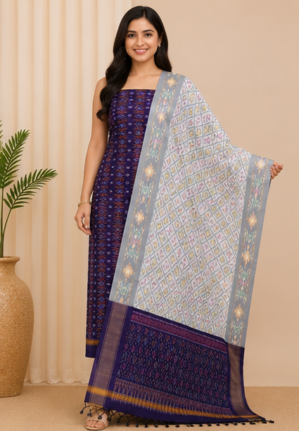 Ikat Silk Two Piece Dress Material Set