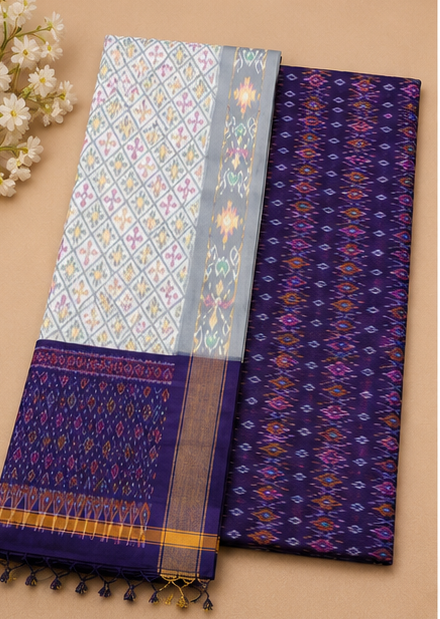 Ikat Silk Two Piece Dress Material Set - Image 2