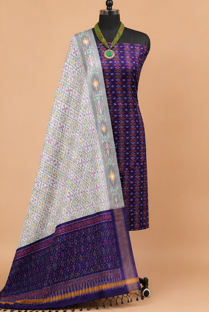 Ikat Silk Two Piece Dress Material Set - Image 3