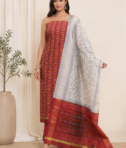 Ikat Silk Two Piece Dress Material Set