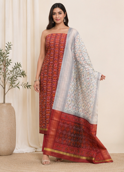 Ikat Silk Two Piece Dress Material Set
