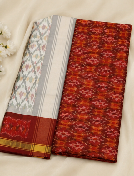 Ikat Silk Two Piece Dress Material Set - Image 2