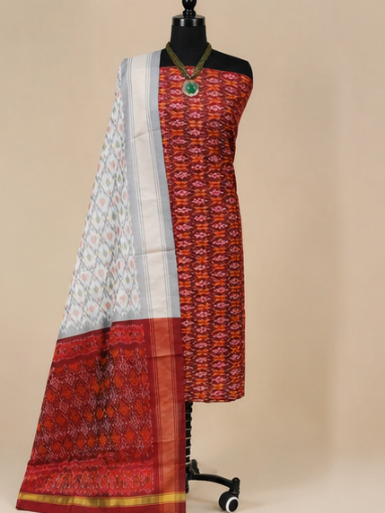 Ikat Silk Two Piece Dress Material Set - Image 3