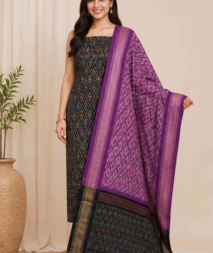 Ikat Silk Two Piece Dress Material Set
