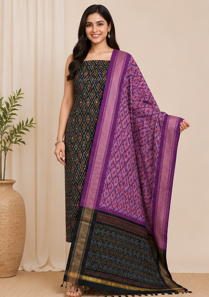 Ikat Silk Two Piece Dress Material Set
