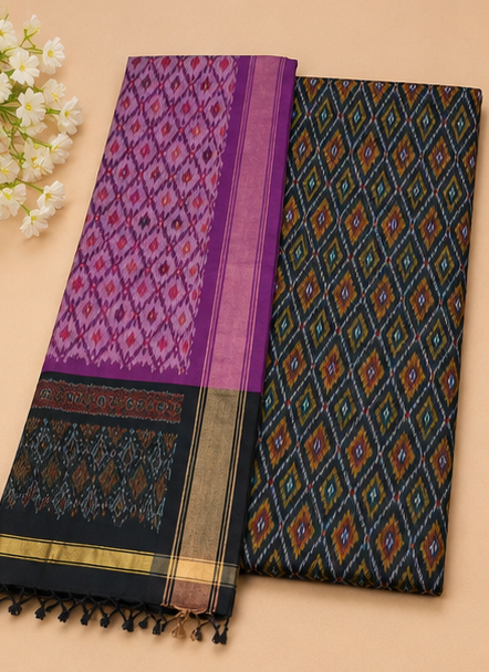 Ikat Silk Two Piece Dress Material Set - Image 2
