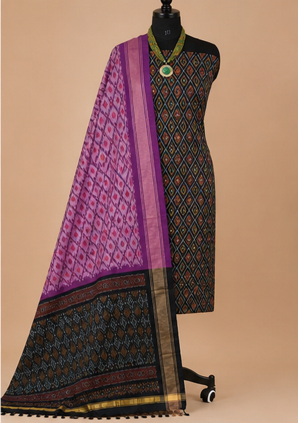 Ikat Silk Two Piece Dress Material Set - Image 3