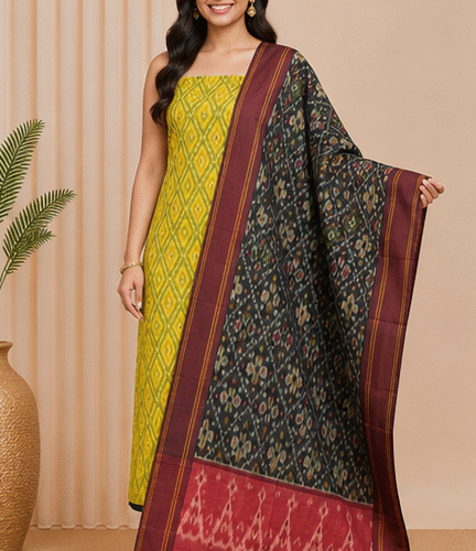 Ikat Silk Two Piece Dress Material Set