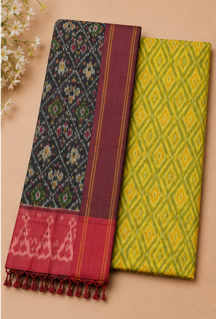 Ikat Silk Two Piece Dress Material Set - Image 2