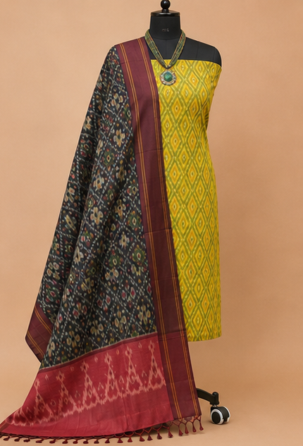 Ikat Silk Two Piece Dress Material Set - Image 3