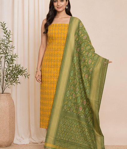 Ikat Silk Two Piece Dress Material Set