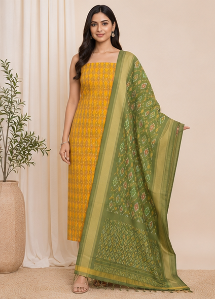 Ikat Silk Two Piece Dress Material Set