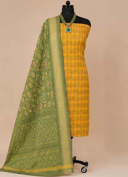 Ikat Silk Two Piece Dress Material Set - Image 2