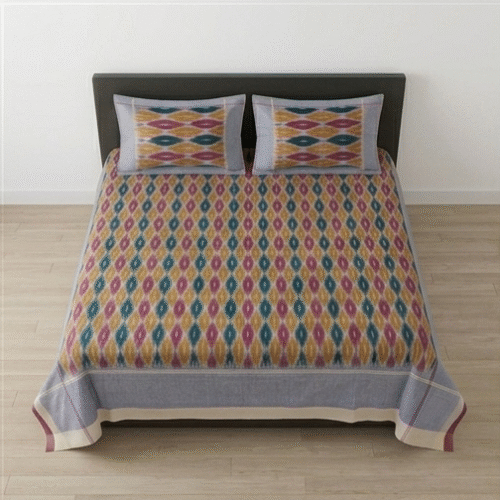 Premium Ikkat Handloom Double/Queen Size Bed Sheet (90 x 108 inches)