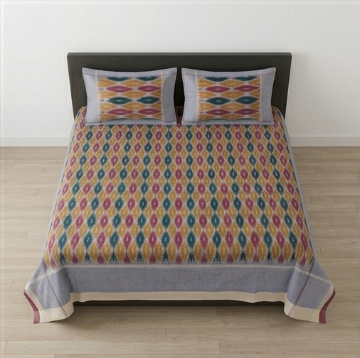 Premium Ikkat Handloom Double/Queen Size Bed Sheet (90 x 108 inches)
