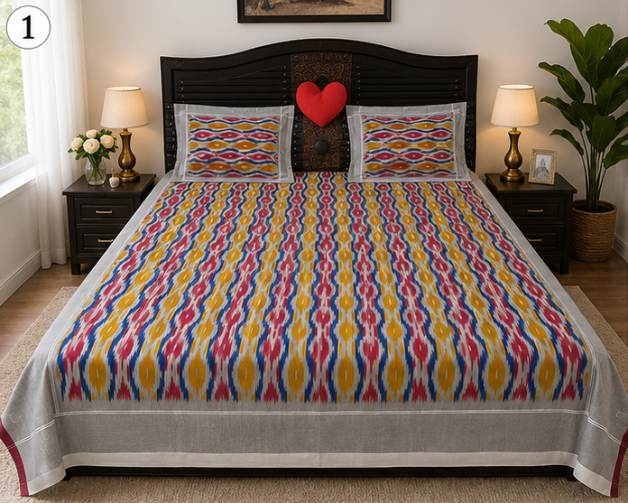 Premium Ikkat Handloom Double/Queen Size Bed Sheet (90 x 108 inches) - Image 4