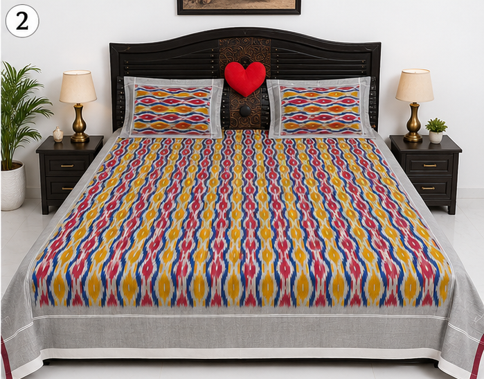 Premium Ikkat Handloom Double/Queen Size Bed Sheet (90 x 108 inches) - Image 2