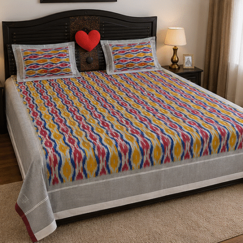 Premium Ikkat Handloom Double/Queen Size Bed Sheet (90 x 108 inches)