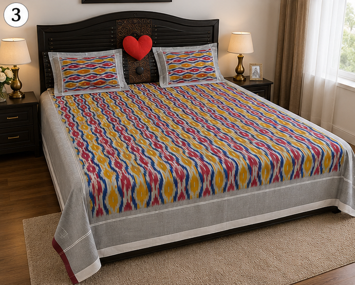 Premium Ikkat Handloom Double/Queen Size Bed Sheet (90 x 108 inches)