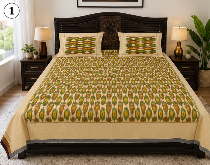 Premium Ikkat Handloom Double/Queen Size Bed Sheet (90 x 108 inches) - Image 4