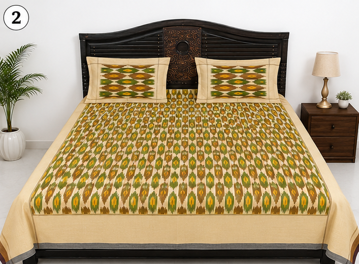 Premium Ikkat Handloom Double/Queen Size Bed Sheet (90 x 108 inches) - Image 2