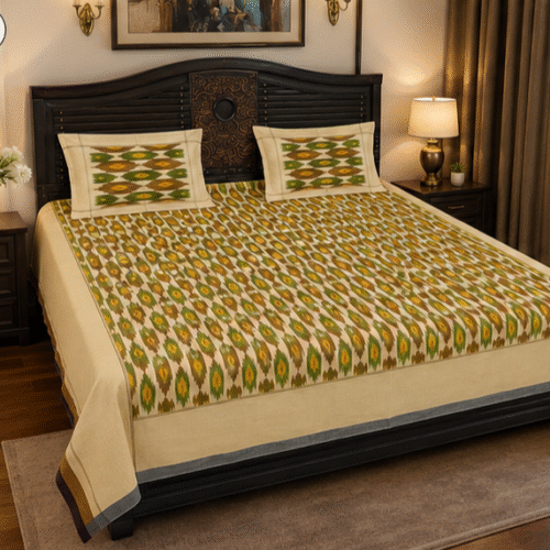 Premium Ikkat Handloom Double/Queen Size Bed Sheet (90 x 108 inches)
