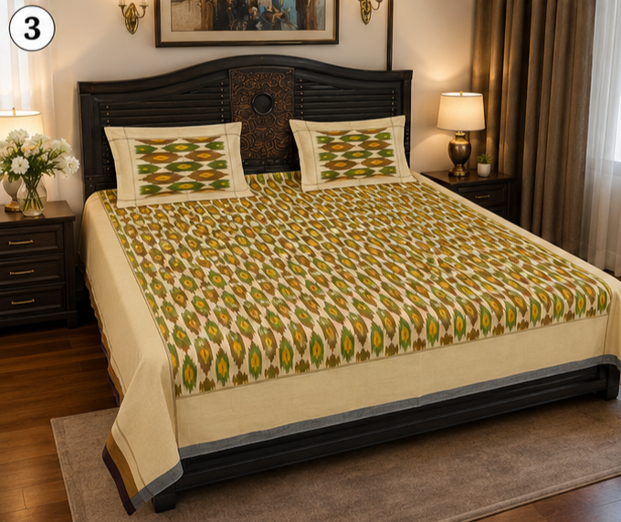 Premium Ikkat Handloom Double/Queen Size Bed Sheet (90 x 108 inches)