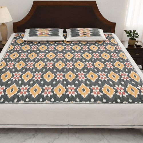 Pochampally Handloom Premium Ikkat Cotton Bedsheet – 2/17s Fine Thread, 90 × 108 Inches