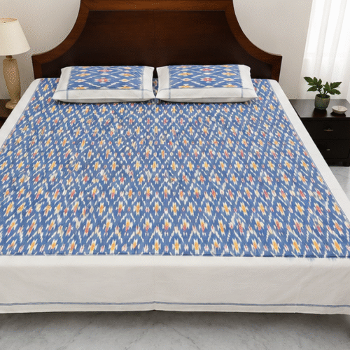 Pochampally Handloom Premium Ikkat Cotton Bedsheet – 2/17s Fine Thread, 90 × 108 Inches
