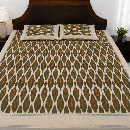 Pochampally Handloom Premium Ikkat Cotton Bedsheet – 2/17s Fine Thread, 90 × 108 Inches