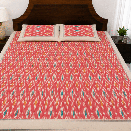 Pochampally Handloom Premium Ikkat Cotton Bedsheet – 2/17s Fine Thread, 90 × 108 Inches