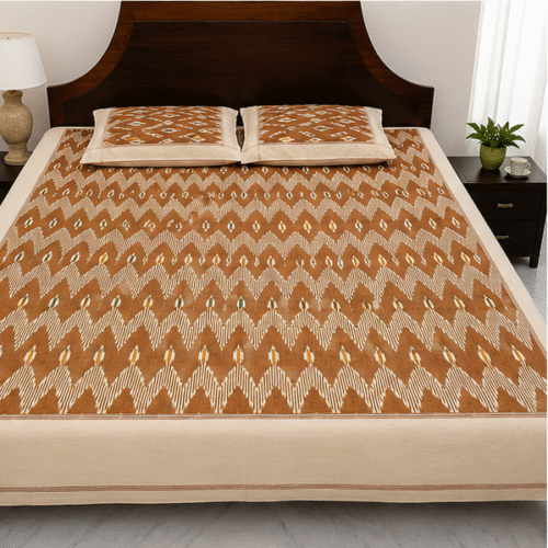 Pochampally Handloom Premium Ikkat Cotton Bedsheet – 2/17s Fine Thread, 90 × 108 Inches