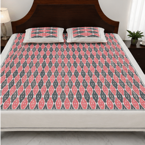 Pochampally Handloom Premium Ikkat Cotton Bedsheet – 2/17s Fine Thread, 90 × 108 Inches