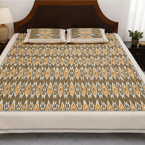 Pochampally Handloom Premium Ikkat Cotton Bedsheet – 2/17s Fine Thread, 90 × 108 Inches