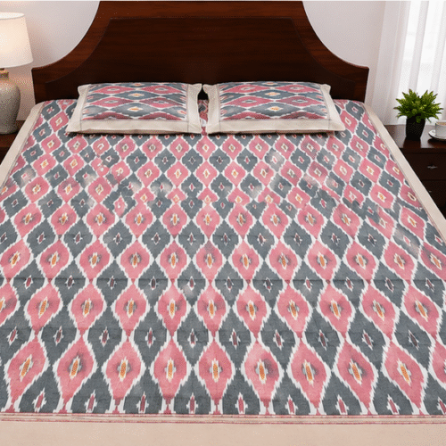 Pochampally Handloom Premium Ikkat Cotton King Bedsheet – 2/17s Fine Thread, 100× 110 Inches