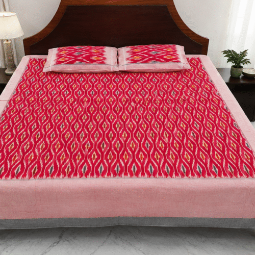Pochampally Handloom Premium Ikkat Cotton Bedsheet – 2/17s Fine Thread, 90 × 108 Inches