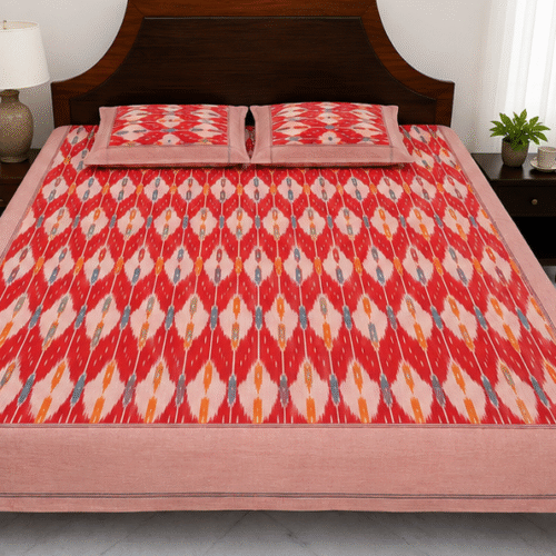 Pochampally Handloom Premium Ikkat Cotton King Bedsheet – 2/17s Fine Thread, 100× 110 Inches