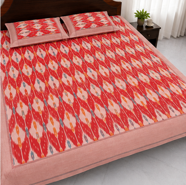 Pochampally Handloom Premium Ikkat Cotton King Bedsheet – 2/17s Fine Thread, 100× 110 Inches - Image 2